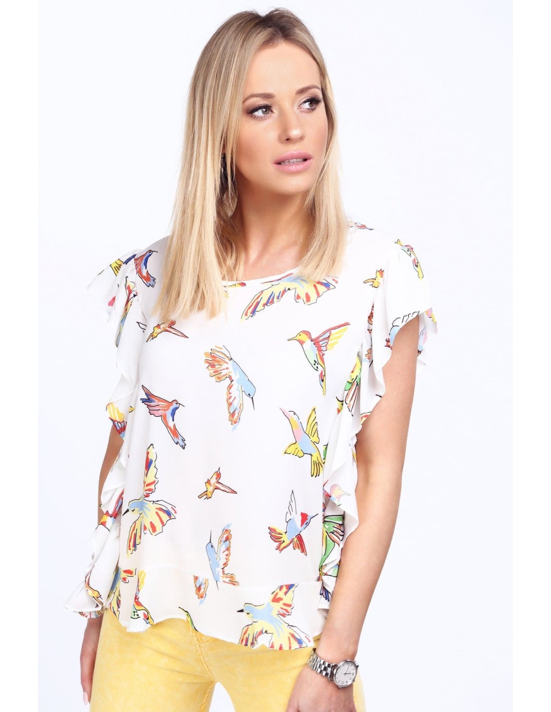 Cream blouse with colorful birds MP28391 - Online store - Boutique